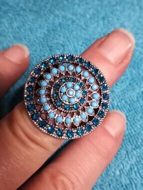 Blue Crystal Filigree Statement Stretch Ring